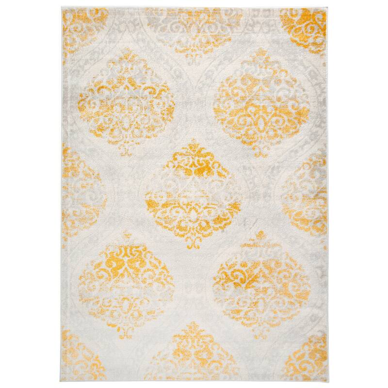 Porch & Den Pascuzzi Distressed Floral Damask Area Rug