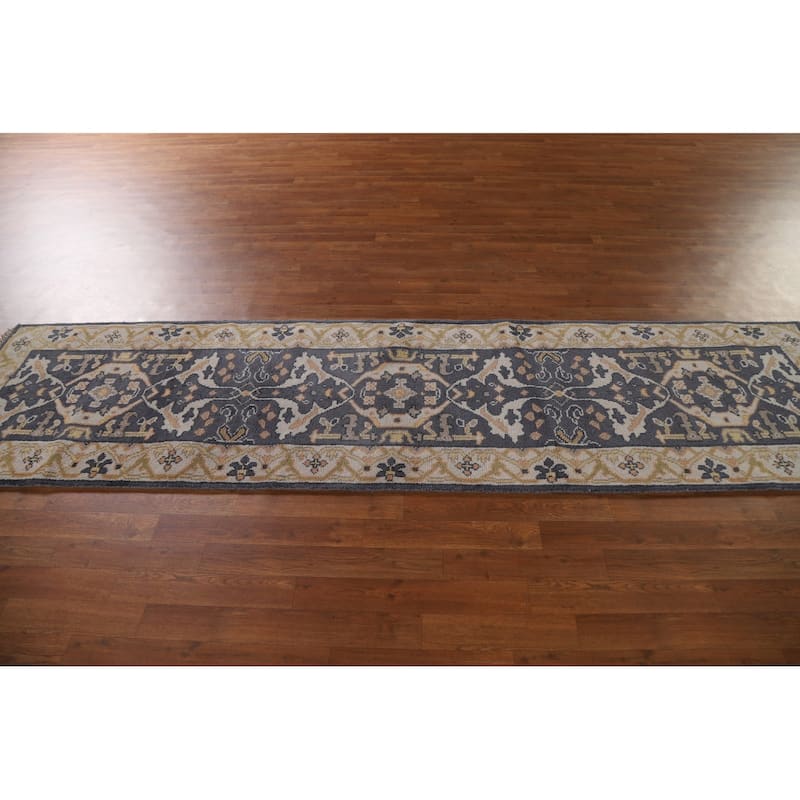 Blue Oushak Runner Rug Hand-knotted Wool Carpet - 2'6"x 9'11"