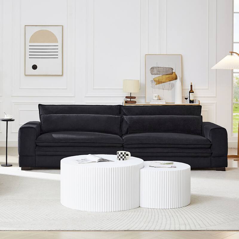 104 in Mid-Century Modern Fabric Sofa, Upholstered Sofa Couch with 2 Pillows, Solid Wood Legs
