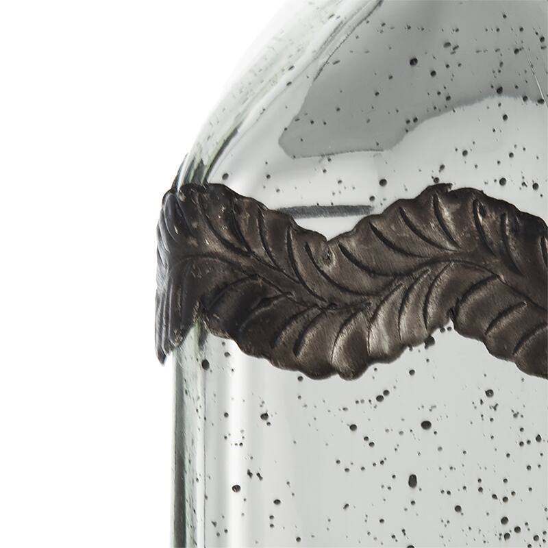 D3x12" Antique Silver Decorative Glass Bottle Vase with Bronze Leaf Accents