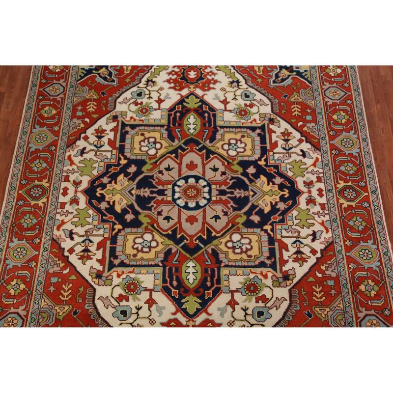 Medallion Ivory Oushak Oriental Area Rug Handmade Wool Carpet - 8'10" x 11'10"