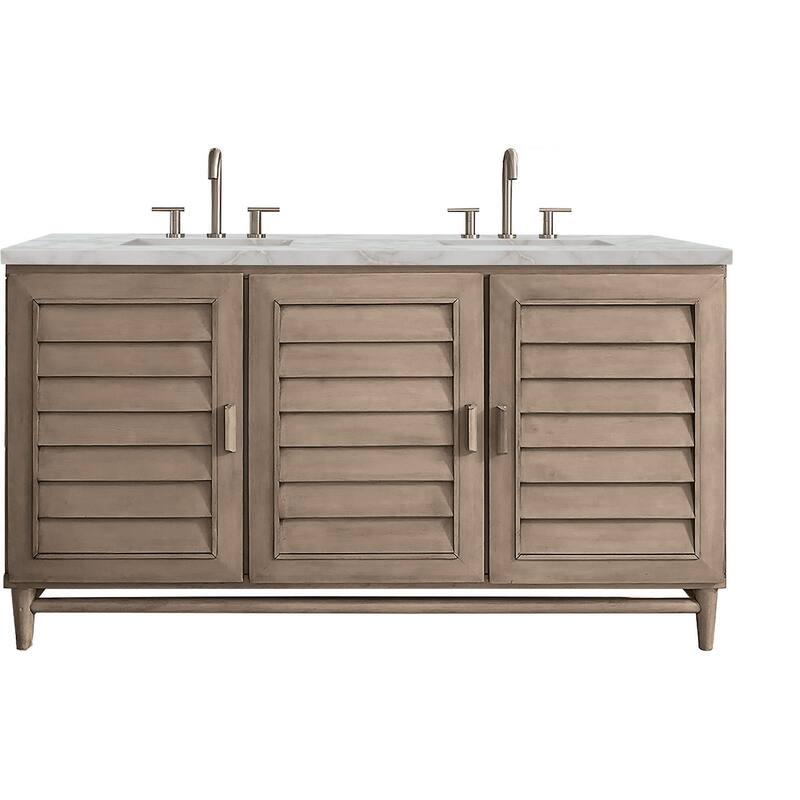 James Martin Vanities 620-V60D-FVSL Portland 60" Free Standing Double - Whitewashed Walnut - Walnut Finish