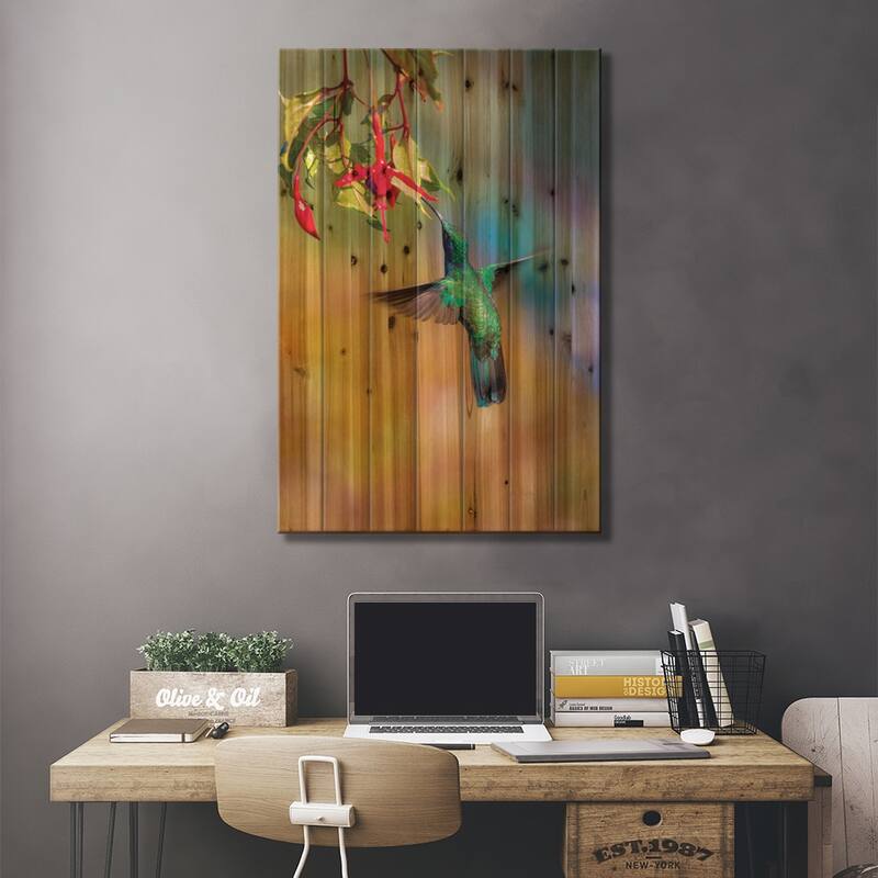 Central America, Costa Rica. Male lesser violetear hummingbird feeding. Print On Wood by Jaynes Gallery - Multi-Color