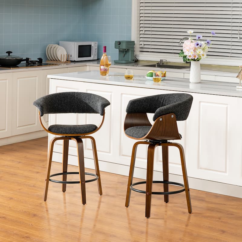 Glitzhome Set of 4 Modern Counter or Bar Height Faux Leather Swivel Upholstered Pub Stools