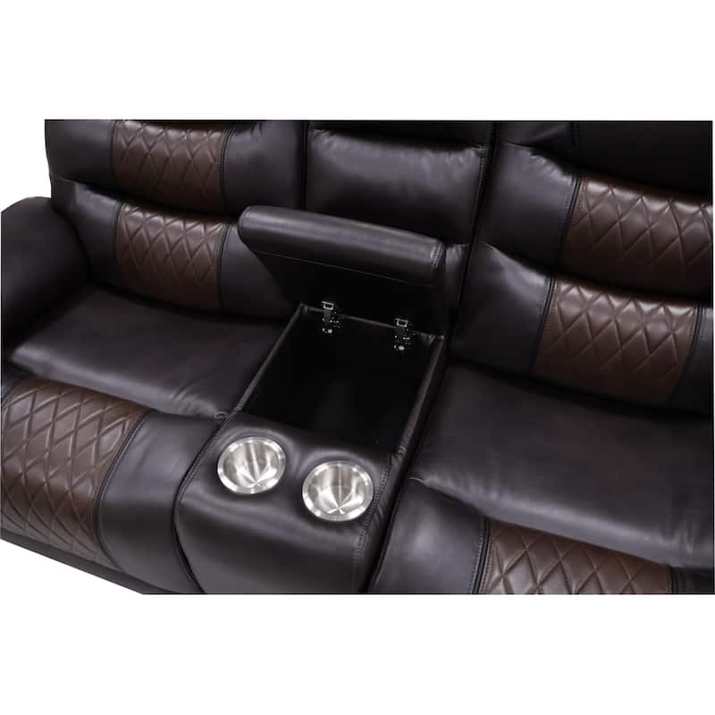 Asher 74 Inch Loveseat with Power Recliners, Console, Brown Faux Leather
