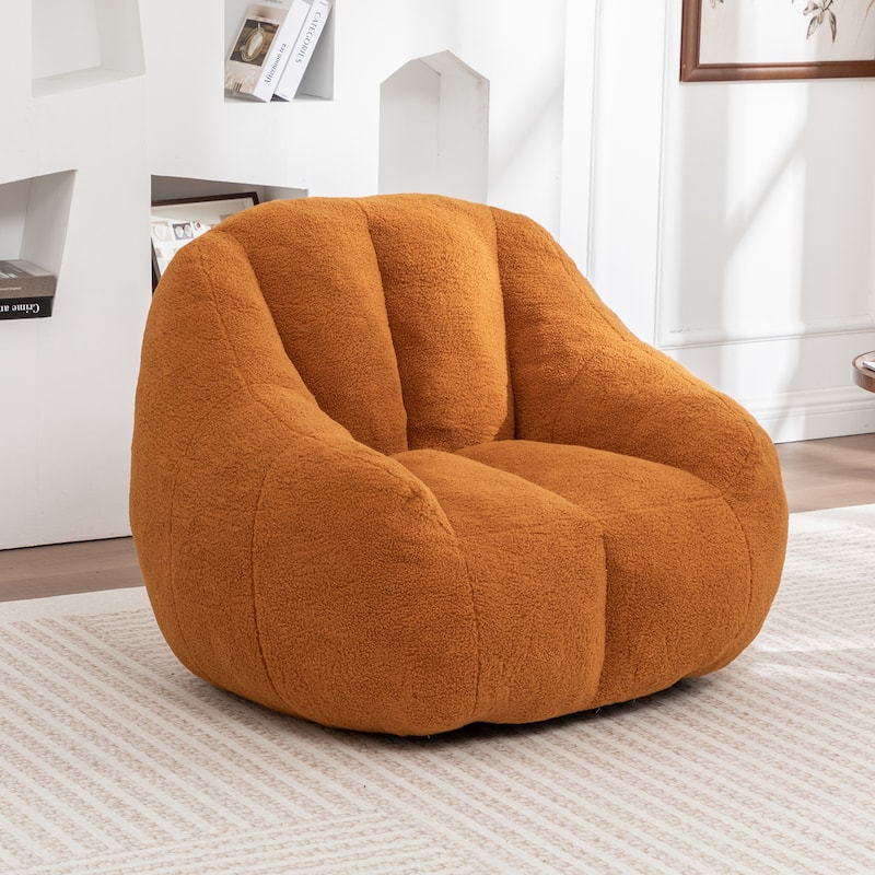 Teddy Tufted Bean Bag Chair, Faux Fur Bean Bag Sofa with Memory Foam, Fluffy Lazy Floor Sofa with Large Armrests - Yellow