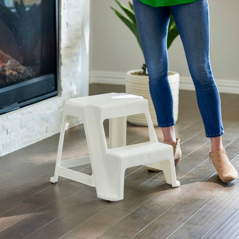 Gracious Living 16" Plastic 2 Step Portable Garage Home & Kitchen Stool, White - 18 x 16 x 18.75 inches