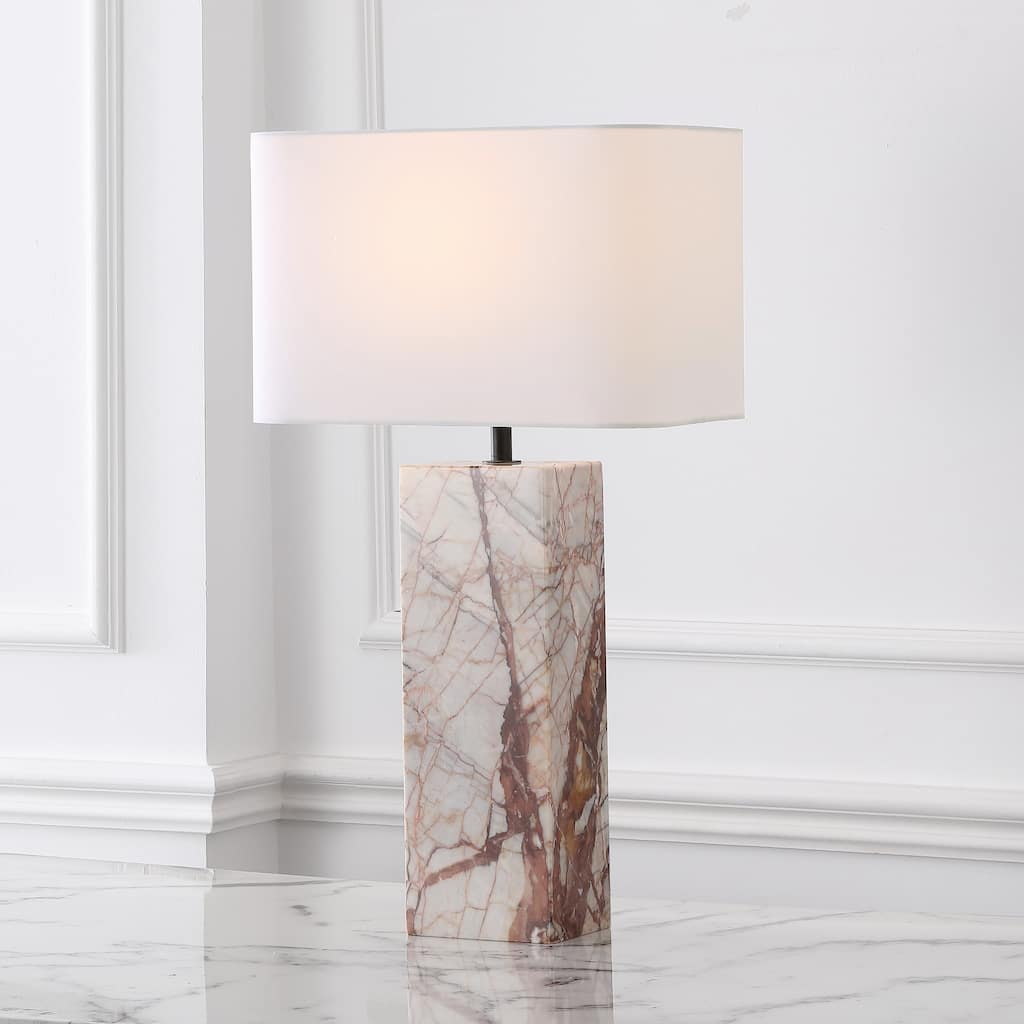 SAFAVIEH Couture Chrisette Marble Square Base Table Lamp - 15"W x 15"D x 28"H