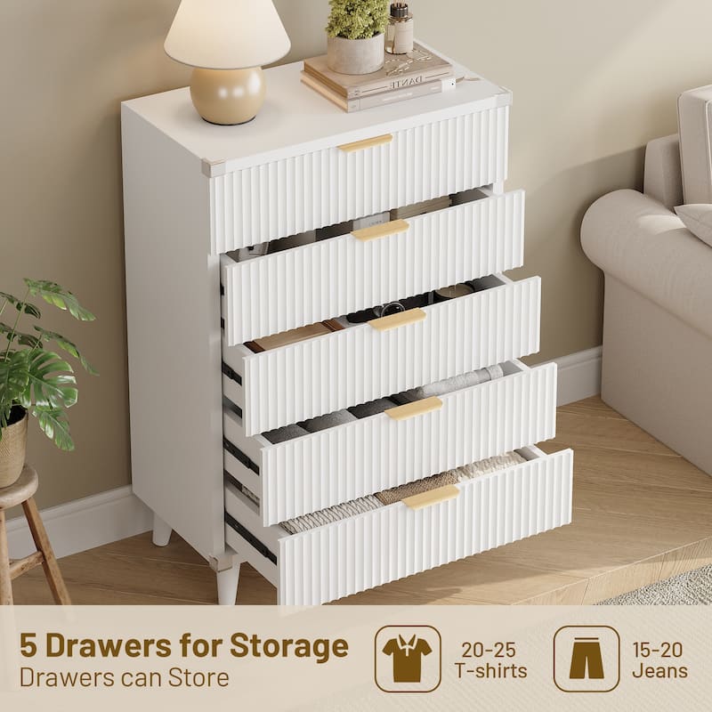 5 Drawer Tall Dresser for Bedroom, Slim Boho Bedroom Furniture