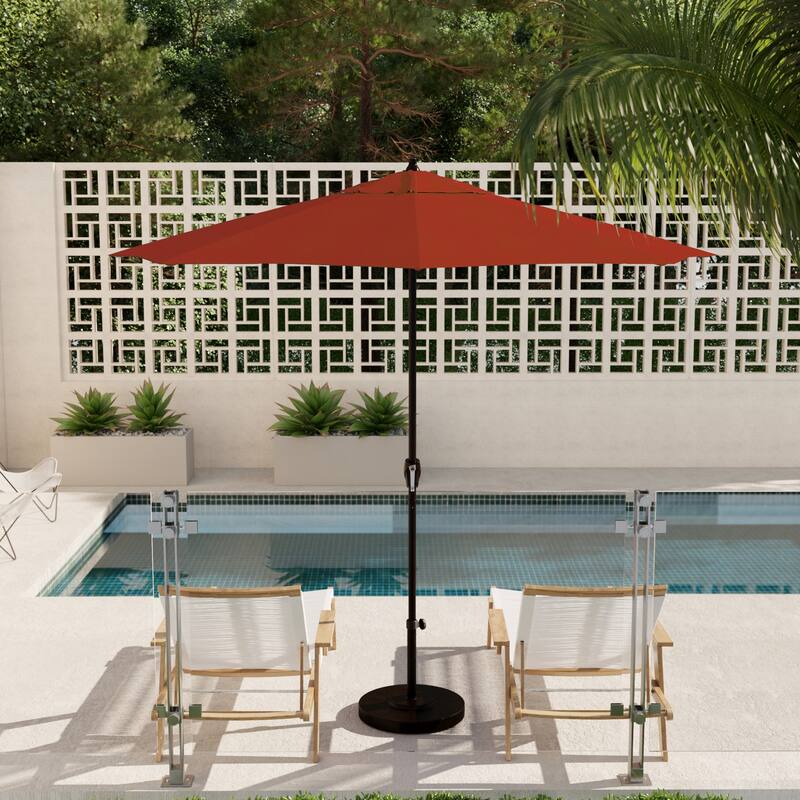 North Bend 9-foot Round Auto-tilt, Bronze Finish, Sunbrella Patio Umbrella by Havenside Home - Jockey Red