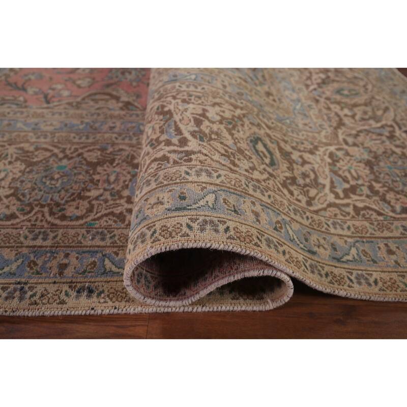 Mashad Persian Vintage Rug Hand-Knotted Oriental Wool Carpet - 9'10"x 12'9"