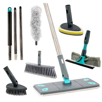 7 in 1 Microfiber Floor Mop Broom Duster Squeegee & Dryer Scrubber Sponge