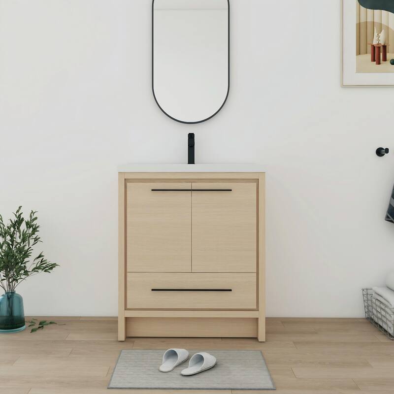 Bathroom Vanity With Sink In 24/30/36/48 Inch, Freestanding Bathroom Vanity With Soft Close Door and Drawer - 29.5''W×18.1''D×35.3''H - Dune Oak