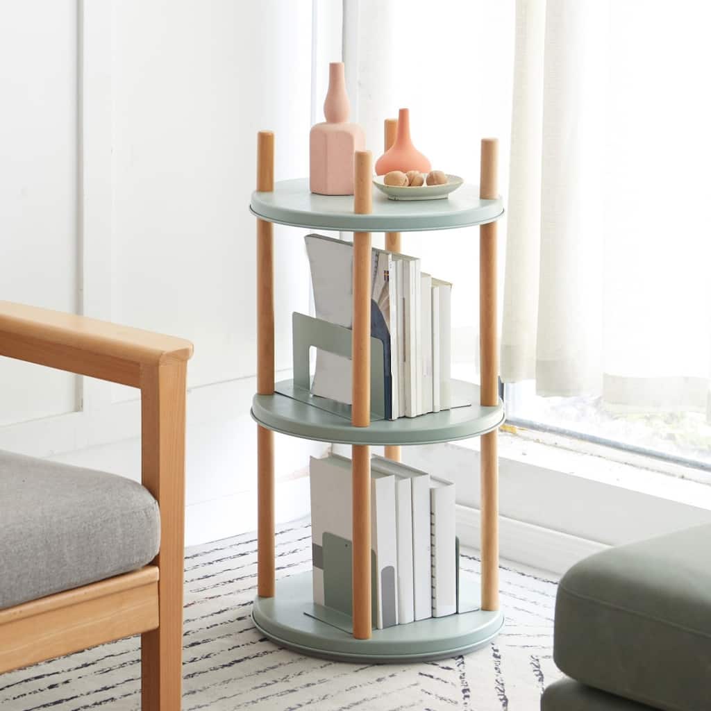 3 Tier Bookshelf Solid Wood Display Bookshelf Open Display Storage Shelf 360°Rotating Bookshelf Storage Rack