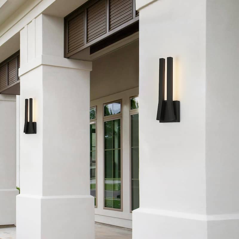 14.6" H Satin Black Linear Dimmable Integrated LED Waterproof Outdoor Wall Light Sconce - 4.7 in. W x 14.6 in. H x 2.8 in. D