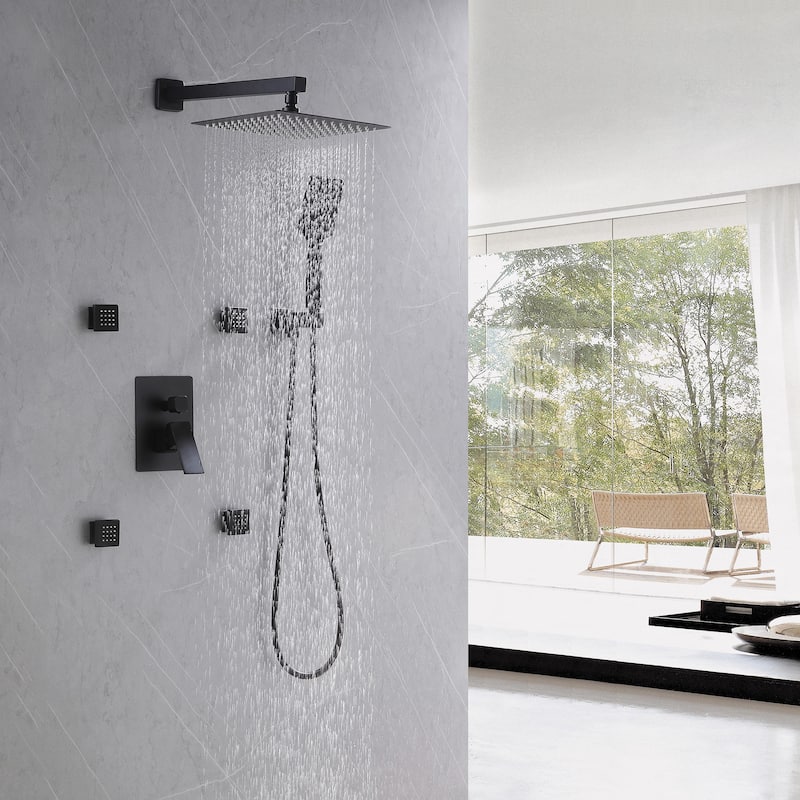 Wall Mount Shower Faucet with Body Jets Brass 3-Setting Spray Complete Shower System with Pressure Balance Valve