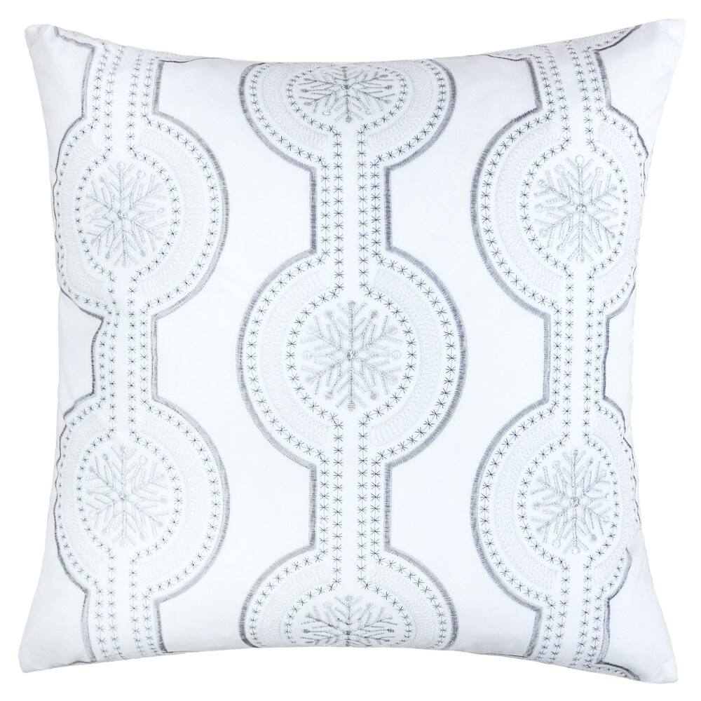 Holiday Velvet Throw Pillow with White Snowflake Embroidery, 20x20 with Insert Set of 2