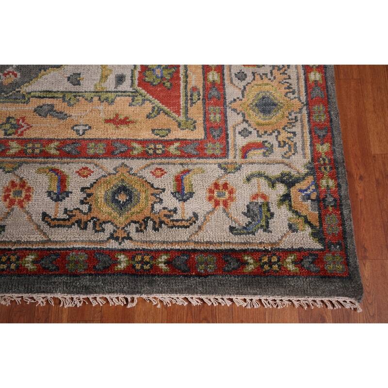Geometric Heriz Serapi Area Rug Hand-Knotted Grey Wool Carpet - 7'11"x 10'1"