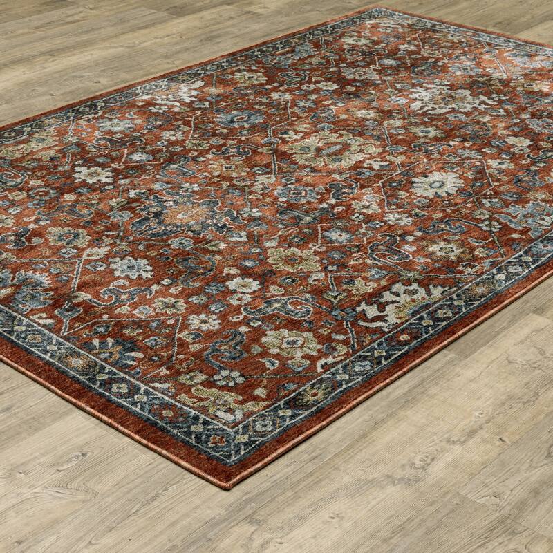 Tessa Updated Classic Rust Red/Blue Area Rug