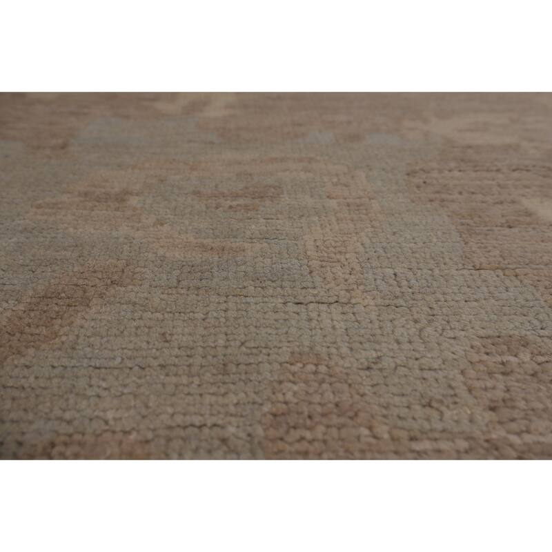 Vegetable Dye Oushak Turkish Large Area Rug Handmade Beige Wool Carpet - 9'9"x 13'6"