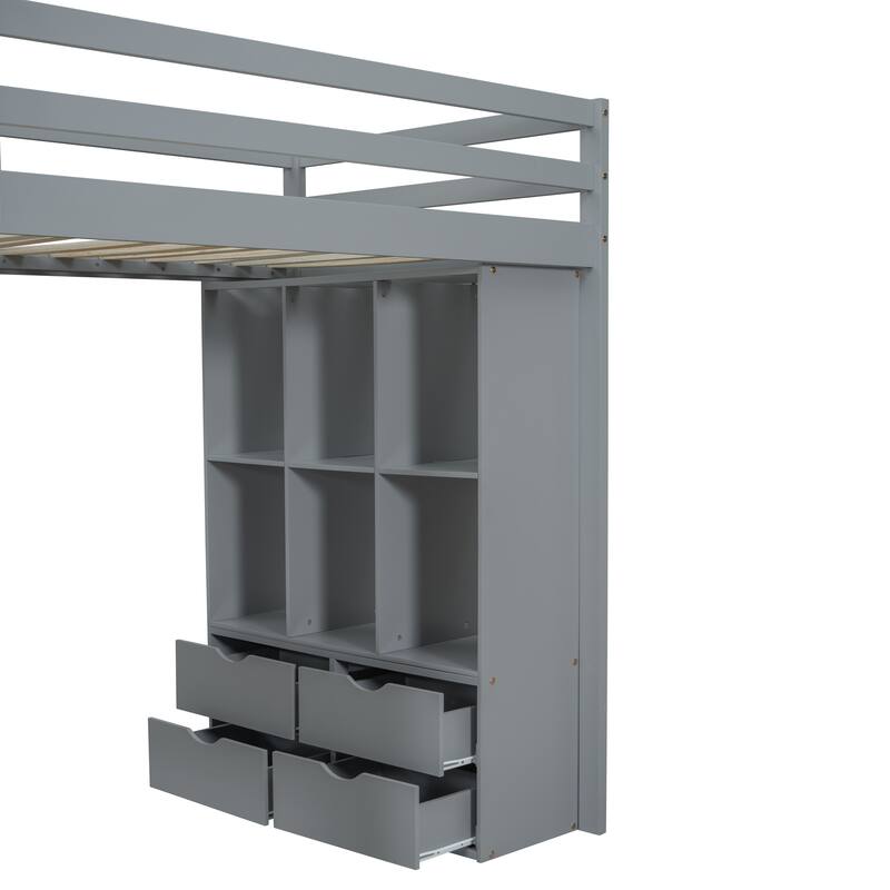 Loft Bed with large shelves, writing desk and LED Light