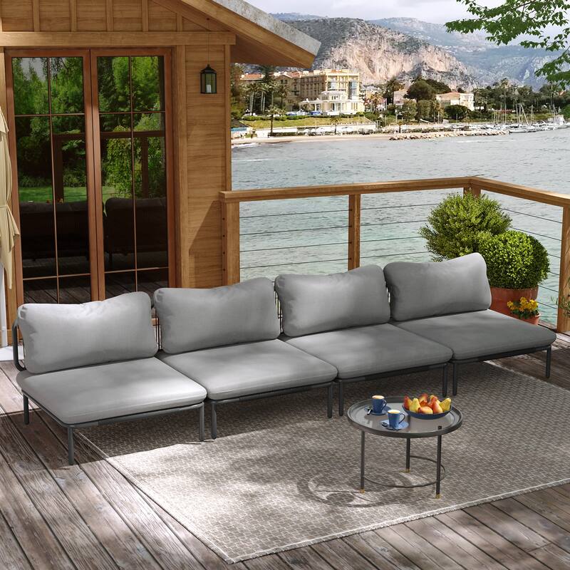 Pellebant Outdoor Sectional Sofa Patio Conversation Seating Set - Set of 4 - Dark Grey - 4PC with 4 Armrest