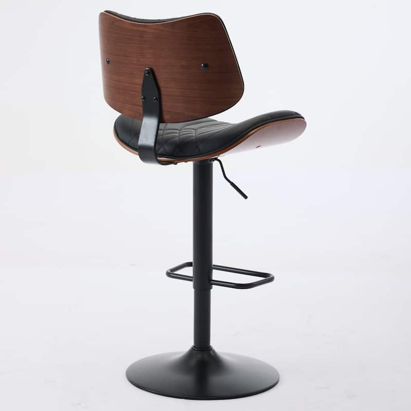 GDF Studio - Mid Century Modern Bentwood Adjustable Swivel PU Leather Bar Stool with Metal Legs