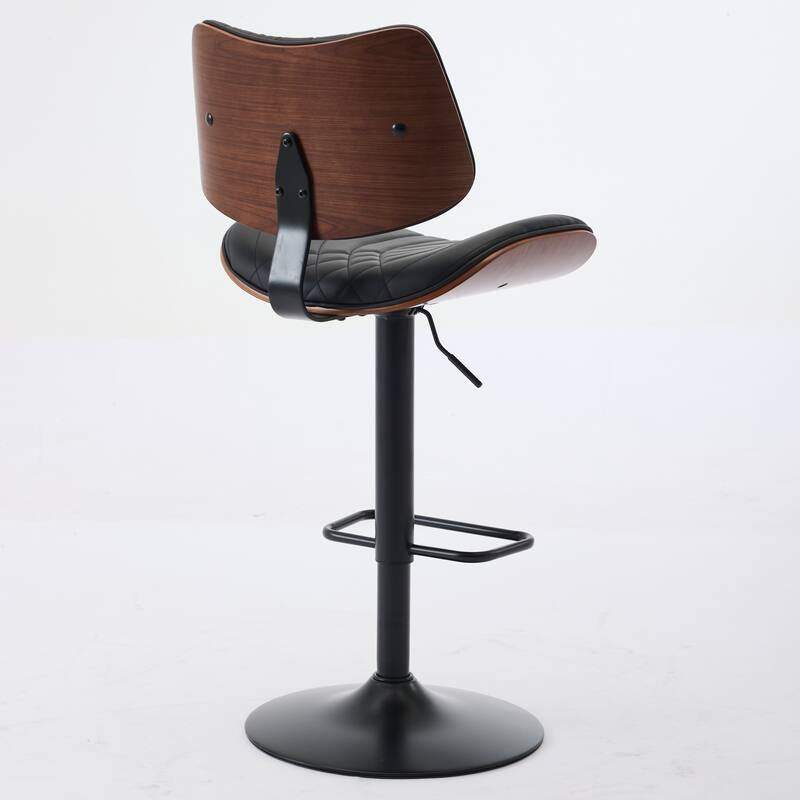 Roomfitters Mid-Century Adjustable Swivel Bar Stool, Walnut Bentwood PU Leather Counter Chair with Ergonomic Back