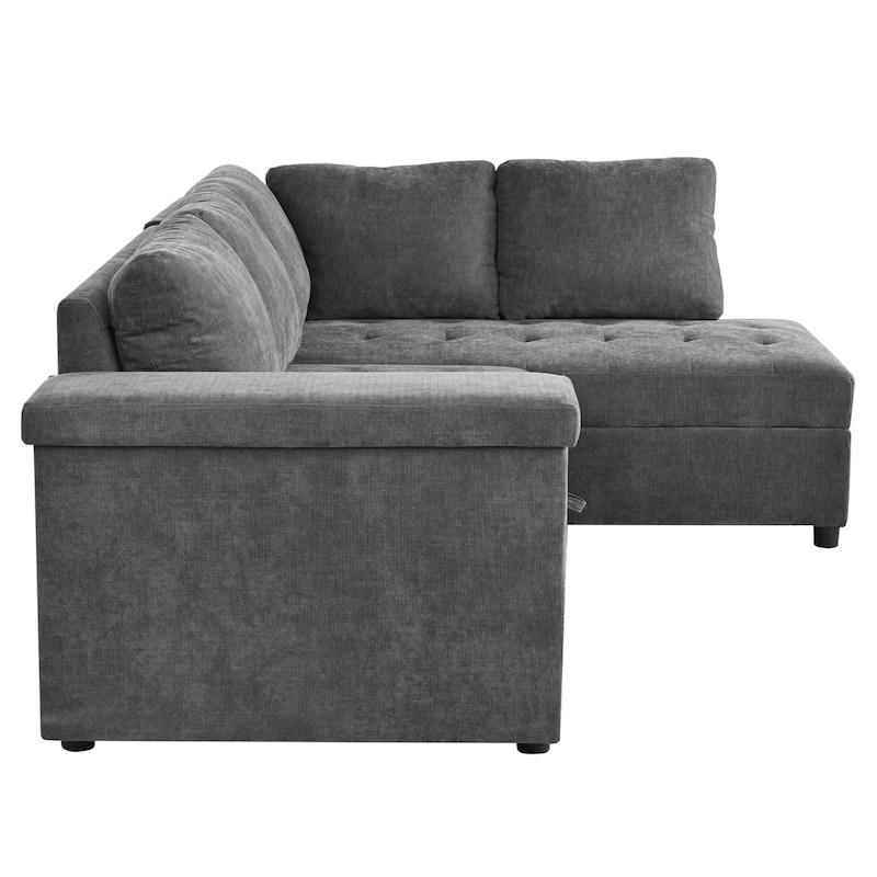 Christopher Knight Home-Miranda Convertible Polyester Sectional Sofa with Storage and Reversible Tray