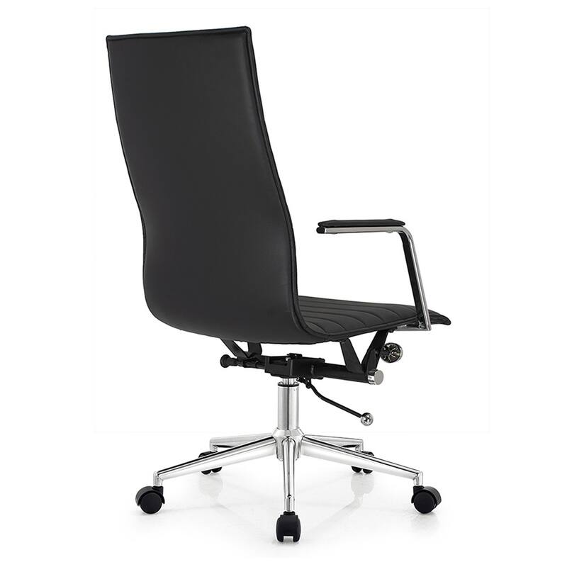 Set of 2 High Back Office Desk Chair | Upholstered Ribbed PU Leather | Armchair for Home, Executive, Conference, Meetings