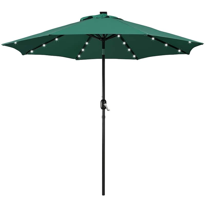 Yaheetech 9FT Patio Umbrella with 32 LED Lights Market Umbrella with 8 Ribs - Dark Green