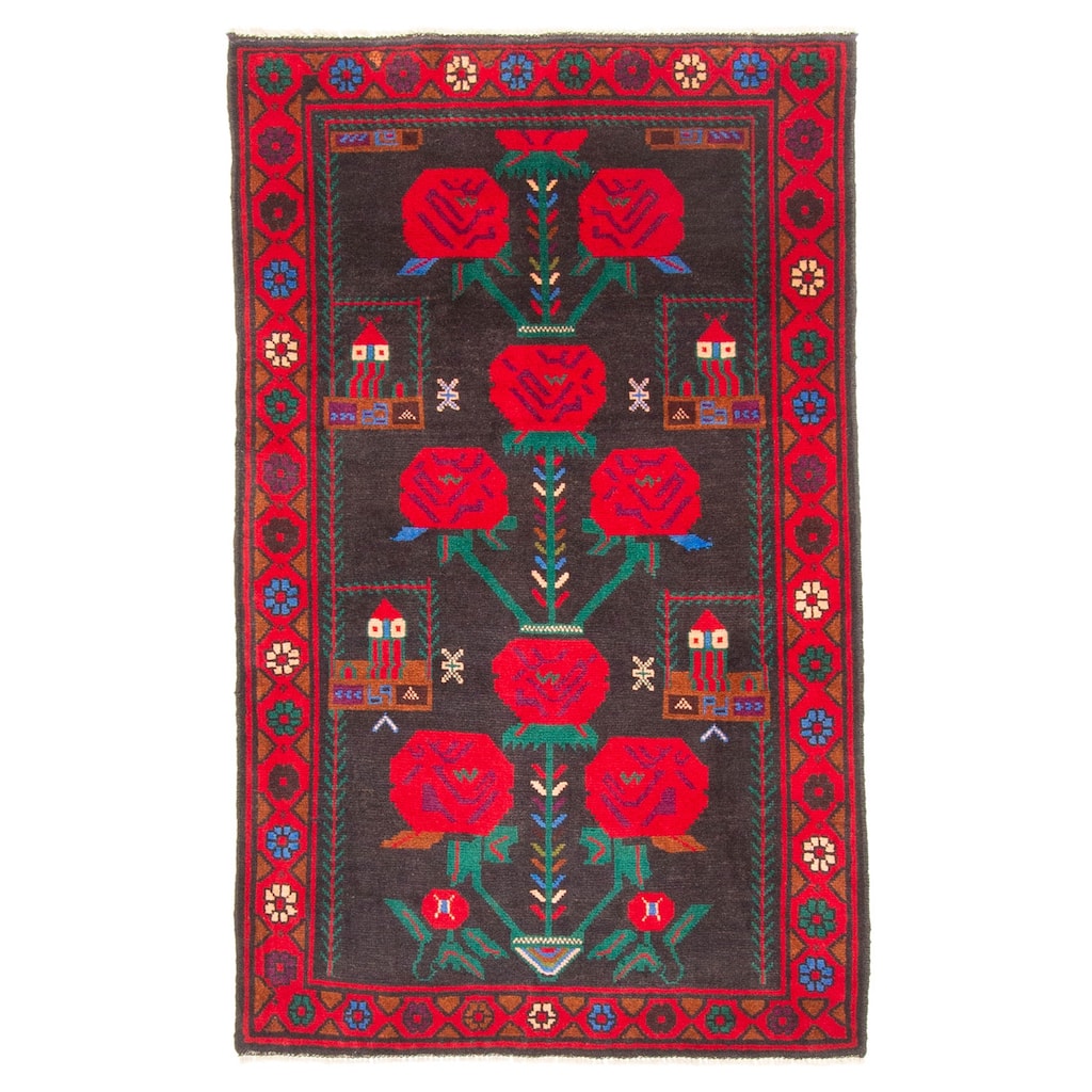 ECARPETGALLERY Hand-knotted Teimani Black Wool Rug - 2'9 x 4'8