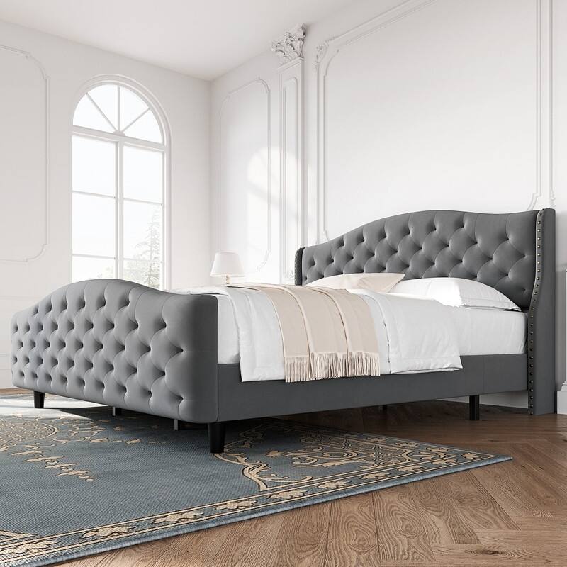 Bed Frame with Sturdy Metal Slats Support