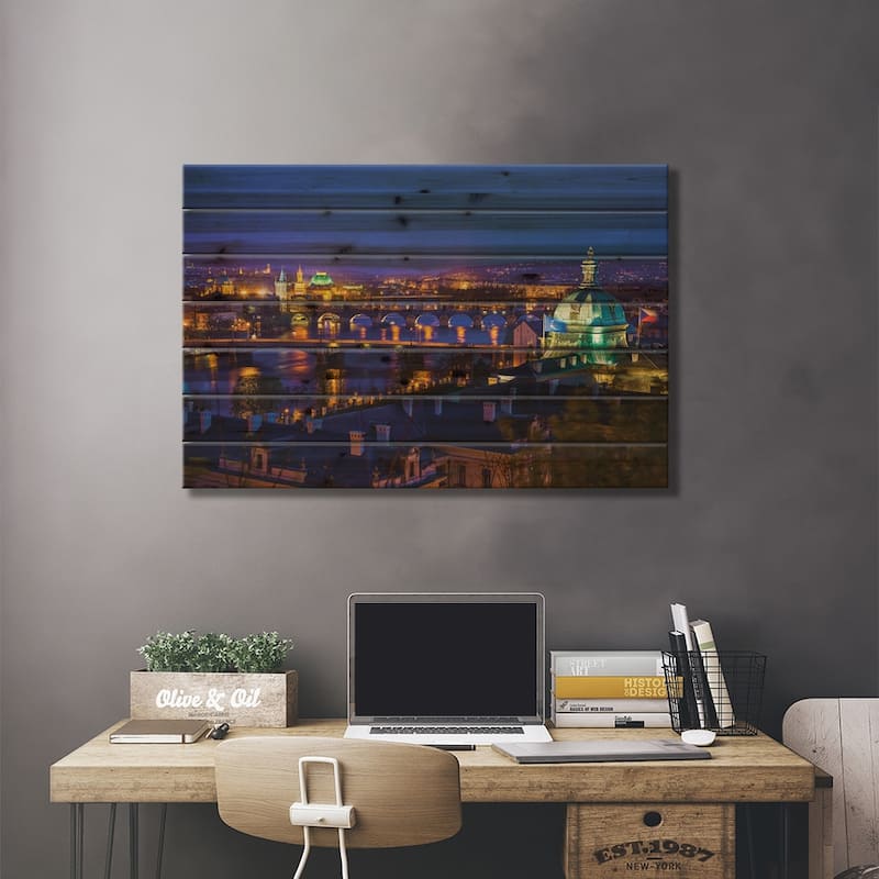 View On Prague Bridges Czech-Republic Print On Wood by Paul Rommer - Multi-Color