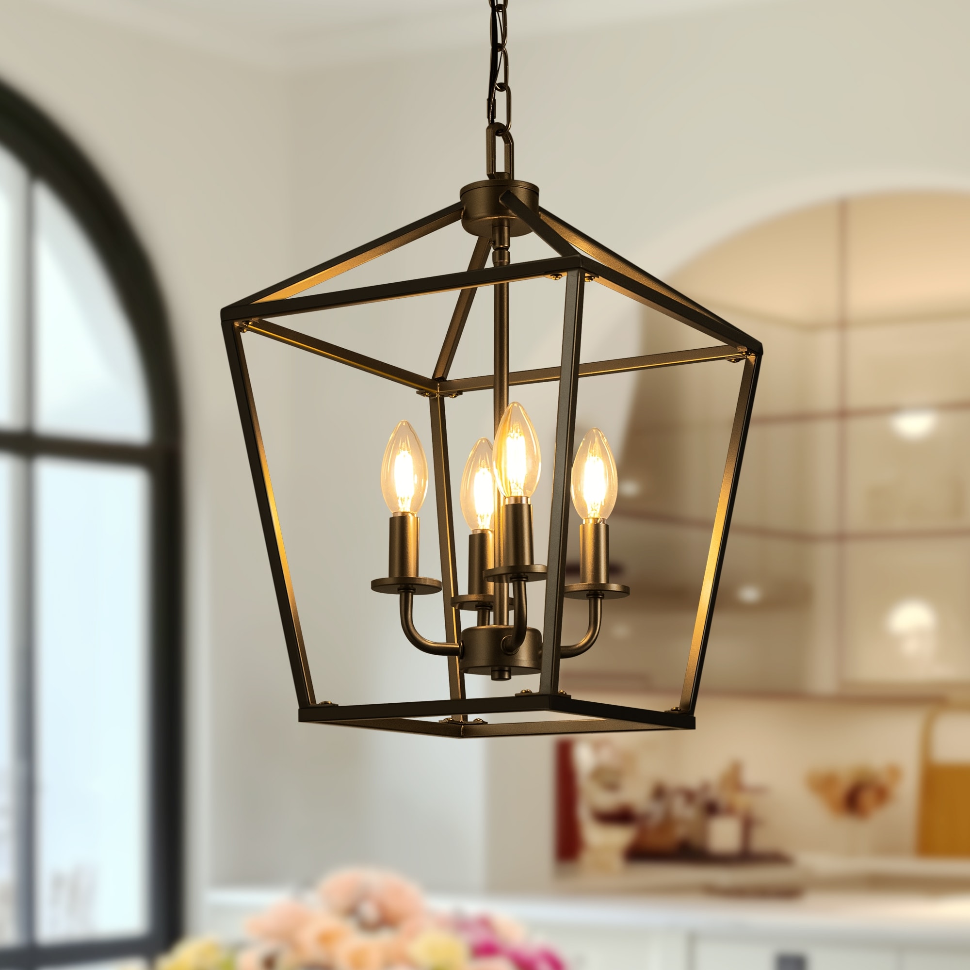 YANSUN 4 Light Birdcage Pendant Light Black Iron Frame E12 Base for Rustic and Modern Home Decor 8 8 78