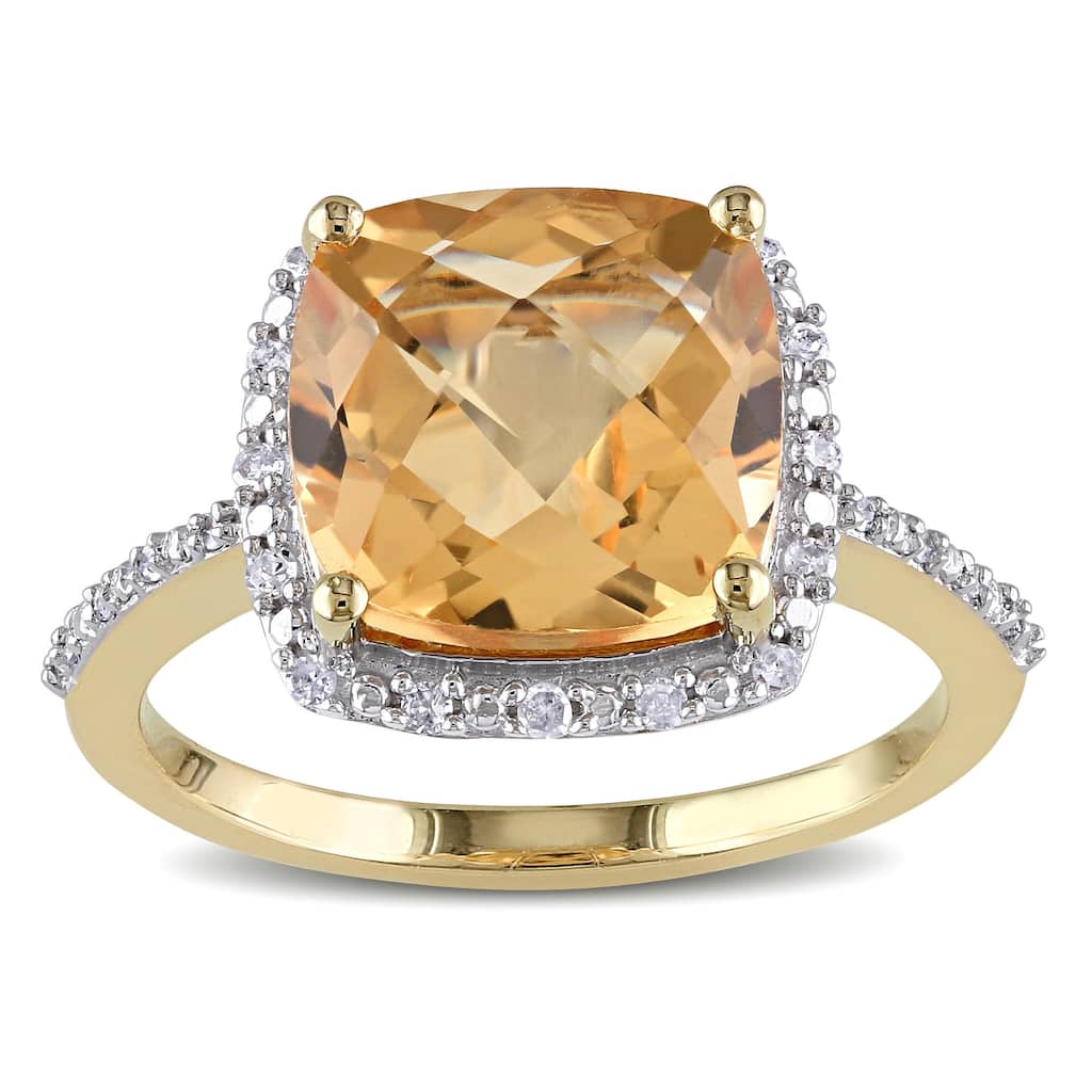 Miadora 10k Yellow Gold Citrine and 1/10ct TDW Diamond Halo Ring (H-I, I2-I3)