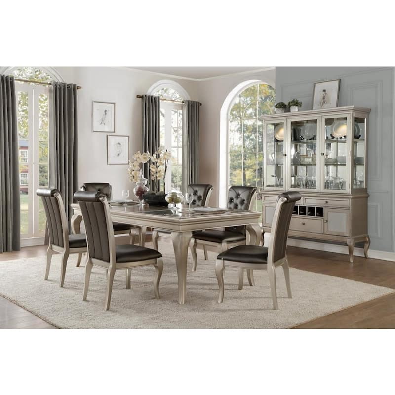 Side Chair With Crystal Button Tufted Back, Silver, Set of 2 - 25.5" x 21.5" x 39.5"