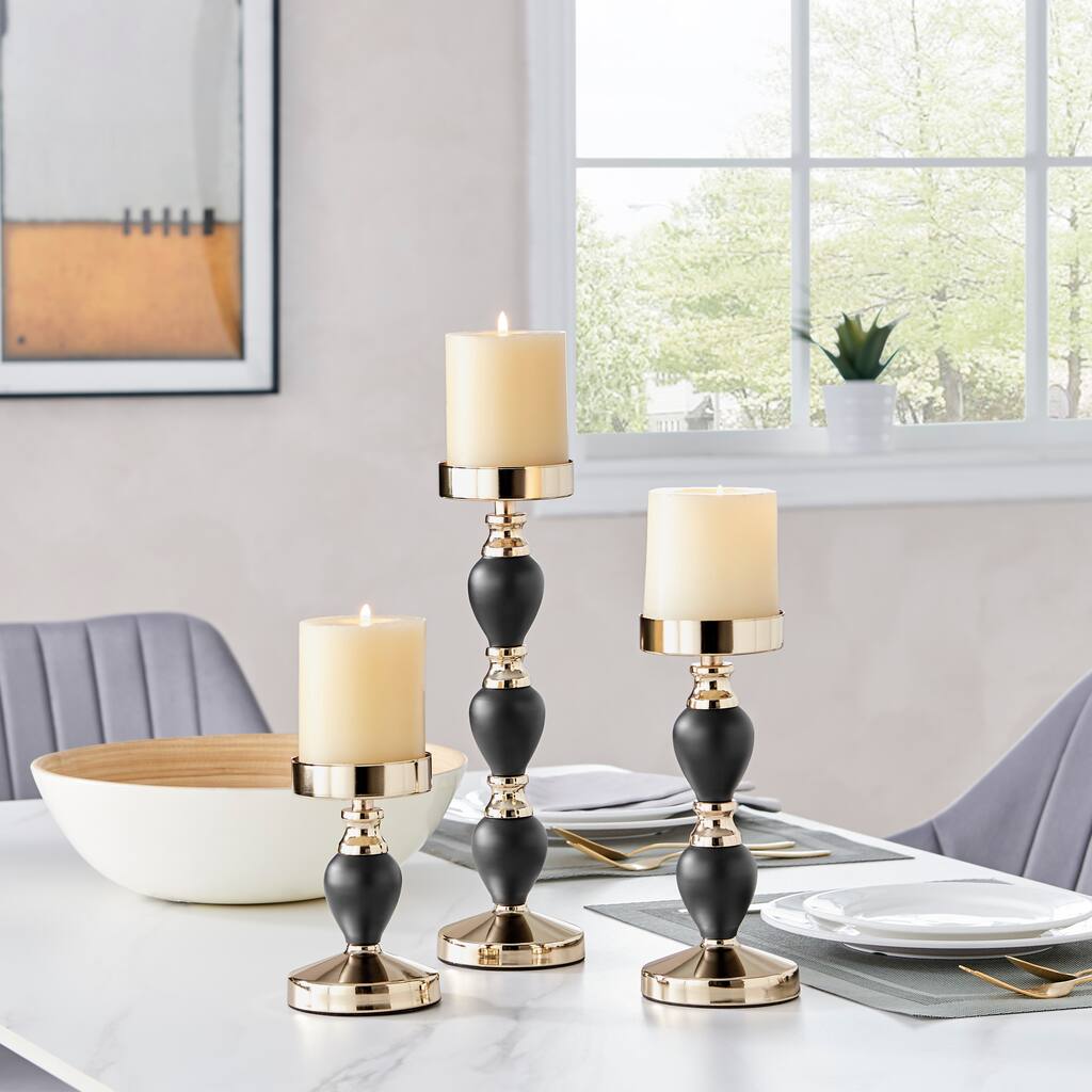 Danya B. Talia Black and Gold Candlestick Taper Candle Holders - Set of 3