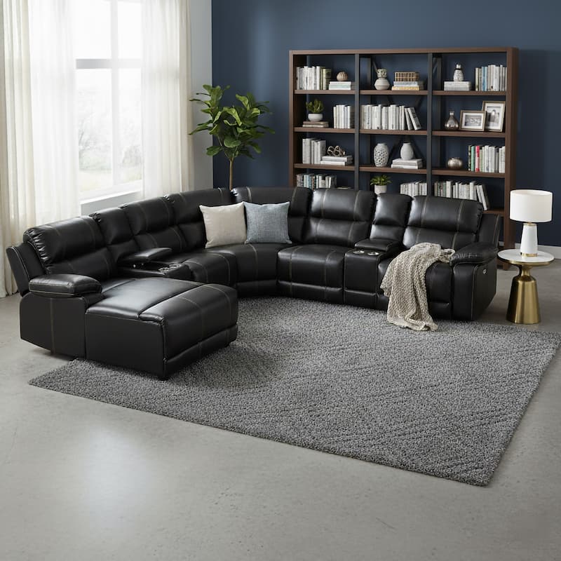 William 7 Piece Transitional Faux Leather Curved Living Room Reclining Sectional
