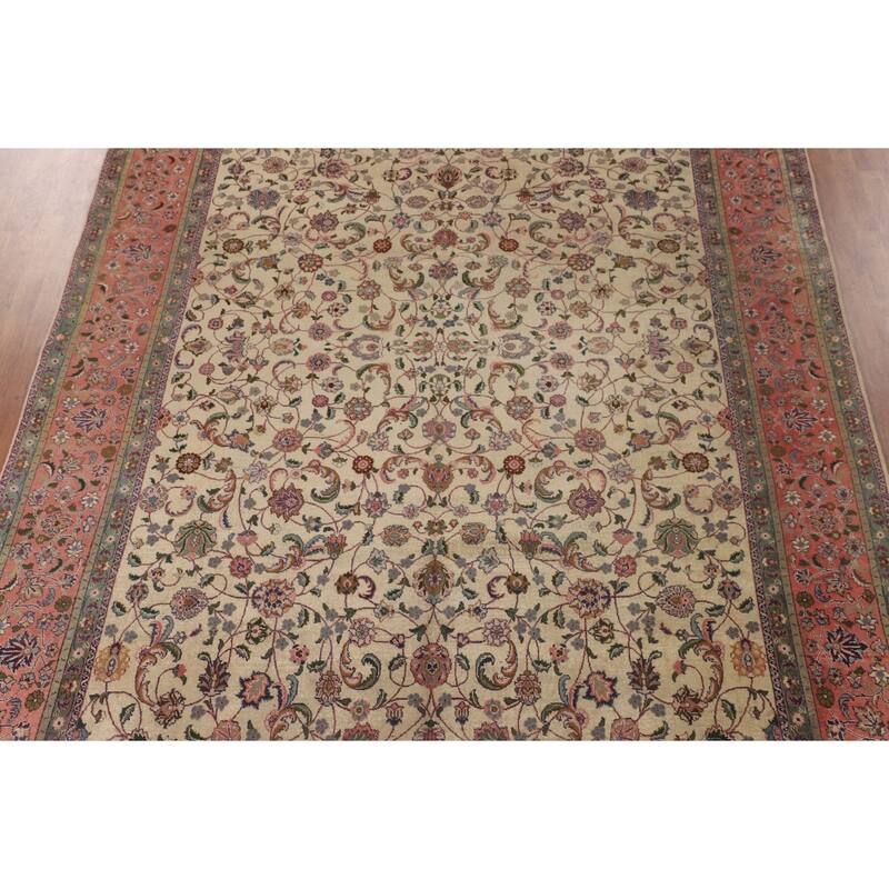 Vegetable Dye Signed Tabriz Persian Antique Rug Handmade Wool Carpet - 9'3"x 13'0"