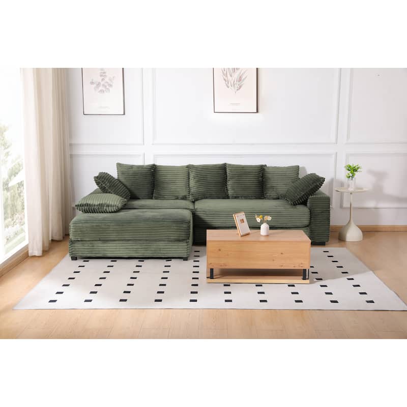 L-Shape Modular Sectional Sofa with Storage Ottoman, Corduroy Upholstered Cloud Couch, Deep-Seat Sofa with 8 Throw Pillows