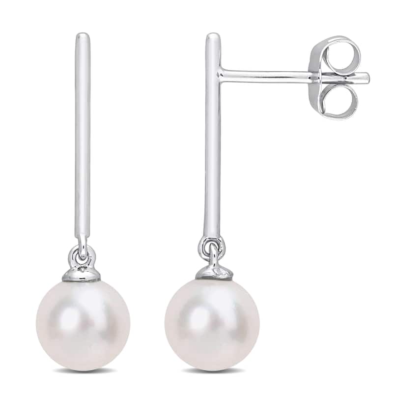 Miadora 6-6.5mm Cultured Freshwater Pearl Dangle Earrings in 10k White Gold