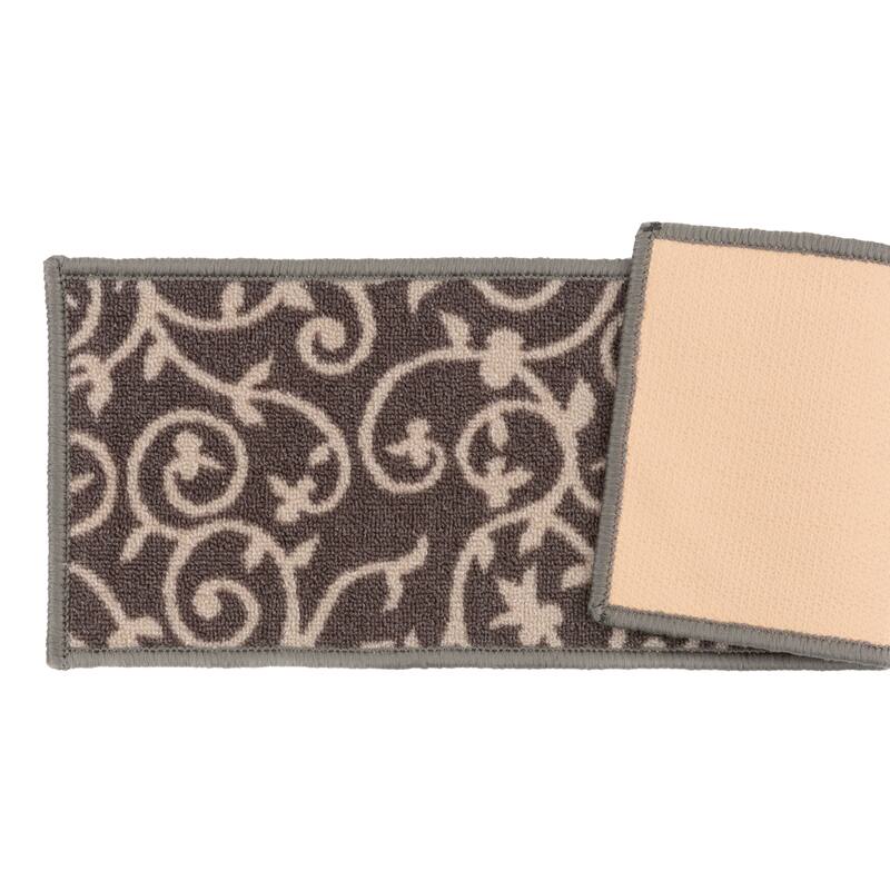 World Rug Gallery Modern Scroll Pattern Grey Nylon Stair Treads
