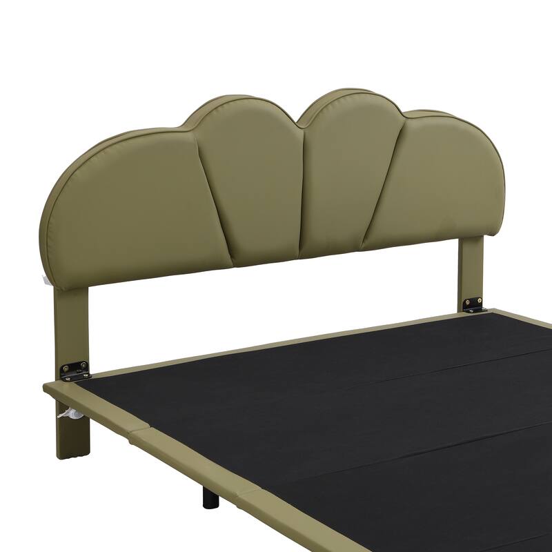 Green Pu Upholstered Floating Platform Foam Headboard Bed Bath