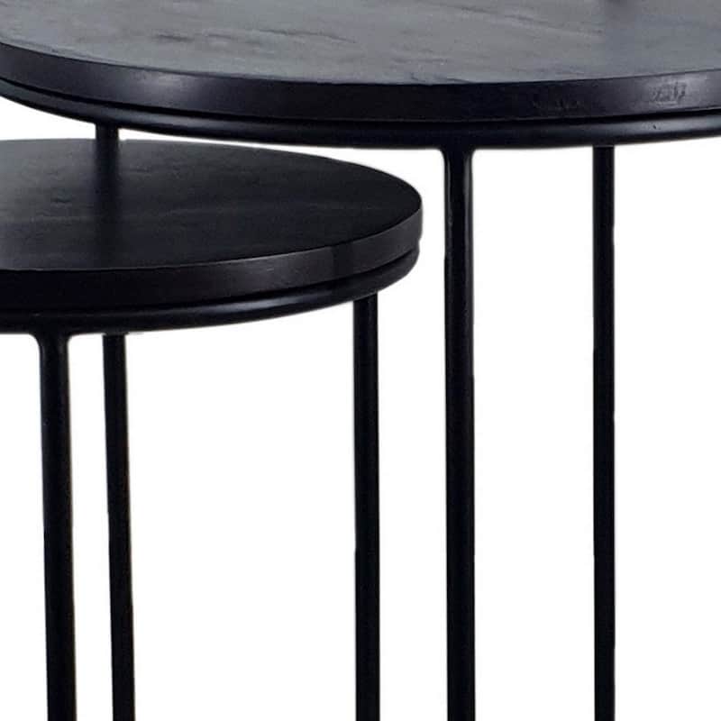 18, 22 Inch Round Nesting End Tables Set of 2, Mango Wood, Set of 2, Black - 39.7 H x 31 W x 31 L