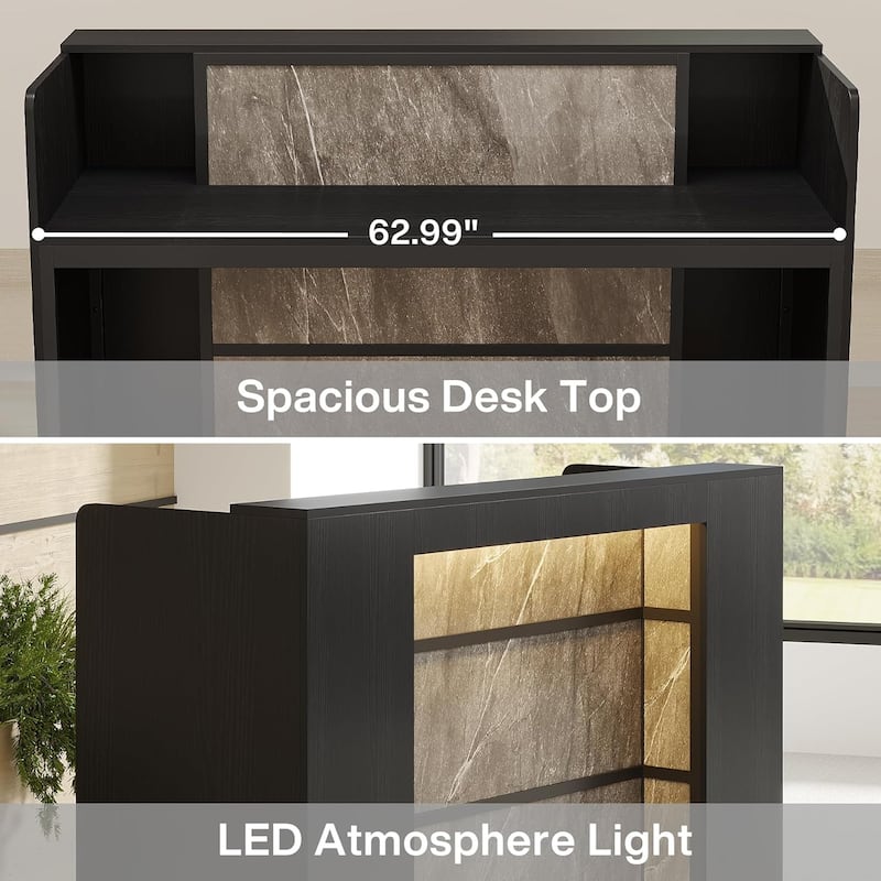 63-Inch Reception Counter with LED Lights, Lectern Podium/Checkout Desk for Office, Lobby, Salon, Retail, Classroom