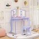 preview thumbnail 2 of 7, Purple Vanity Set with Tri-fold Lighted Mirror Detachable Top and Stool for Kids - 23.5" x 16" x 42"