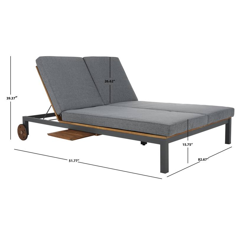 SAFAVIEH Outdoor Francka Adjustable Double Lounge Chair with Side Table - 83 In. W x 52 In. D x 15.8 In H - 83Wx52Dx16H