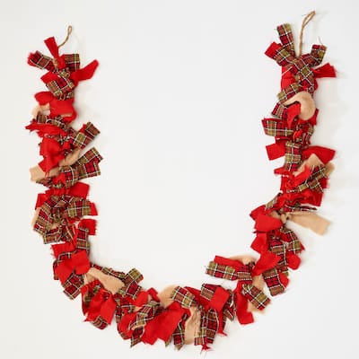 71" Christmas Rag Tye Garland - Multicolor