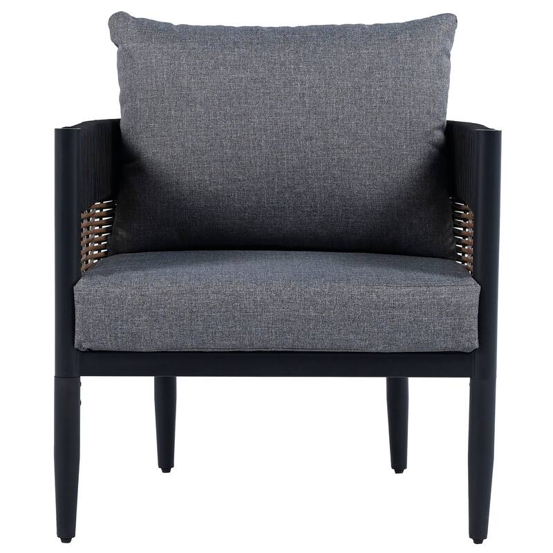 SAFAVIEH Outdoor Patio Furniture Harrison Chair (Set of 2) - 28"W x 28"D x 26"H - Black/Grey